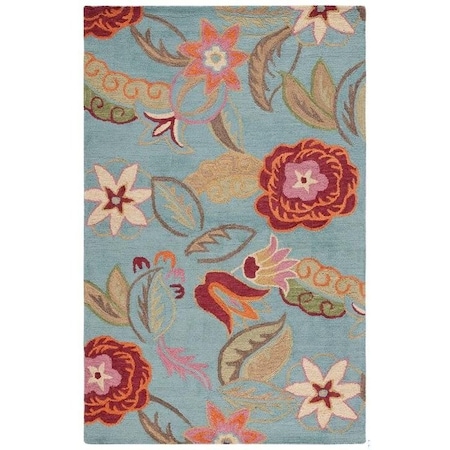 Safavieh 4 x 4 ft. Round Country and Floral Blossom- Blue and Multi Hand Hooked Rug BLM675A-4R